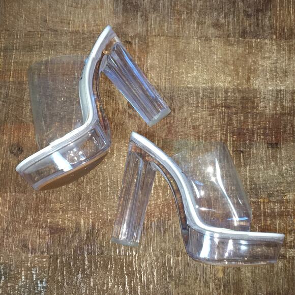 Privileged Lemon Drop Clear Vinyl Heels Womens 9 Dancer Platform Stripper Shoes - Picture 8 of 8